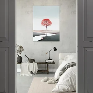 arbre rouge seul sur le sable