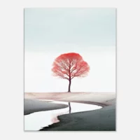 arbre rouge seul sur le sable