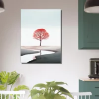 arbre rouge seul sur le sable