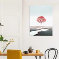 arbre rouge seul sur le sable