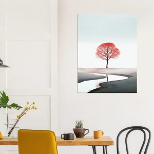 arbre rouge seul sur le sable