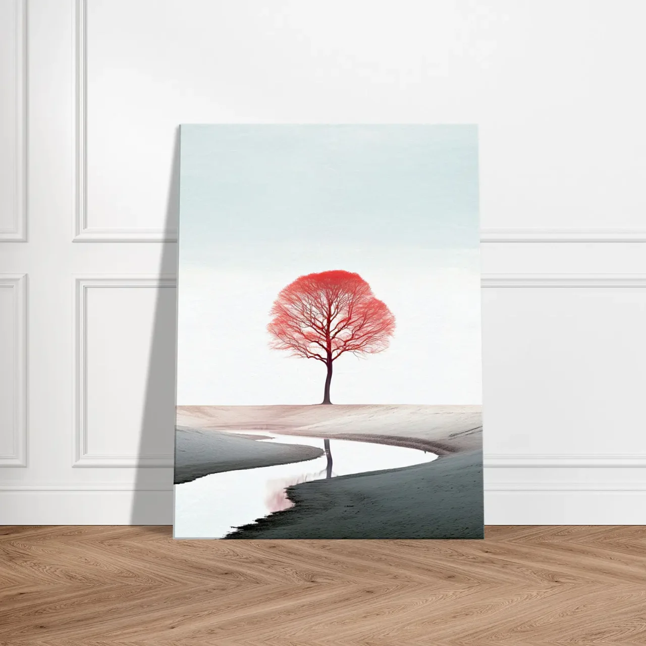 arbre rouge seul sur le sable