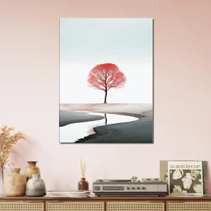 arbre rouge seul sur le sable