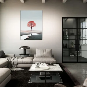 arbre rouge seul sur le sable