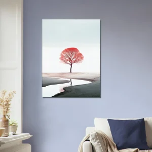 arbre rouge seul sur le sable