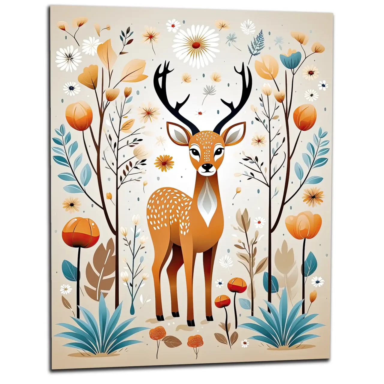 Cadre Art Boho chevreuil fleurs et plantes art boho chevreuil fleurs et plantes