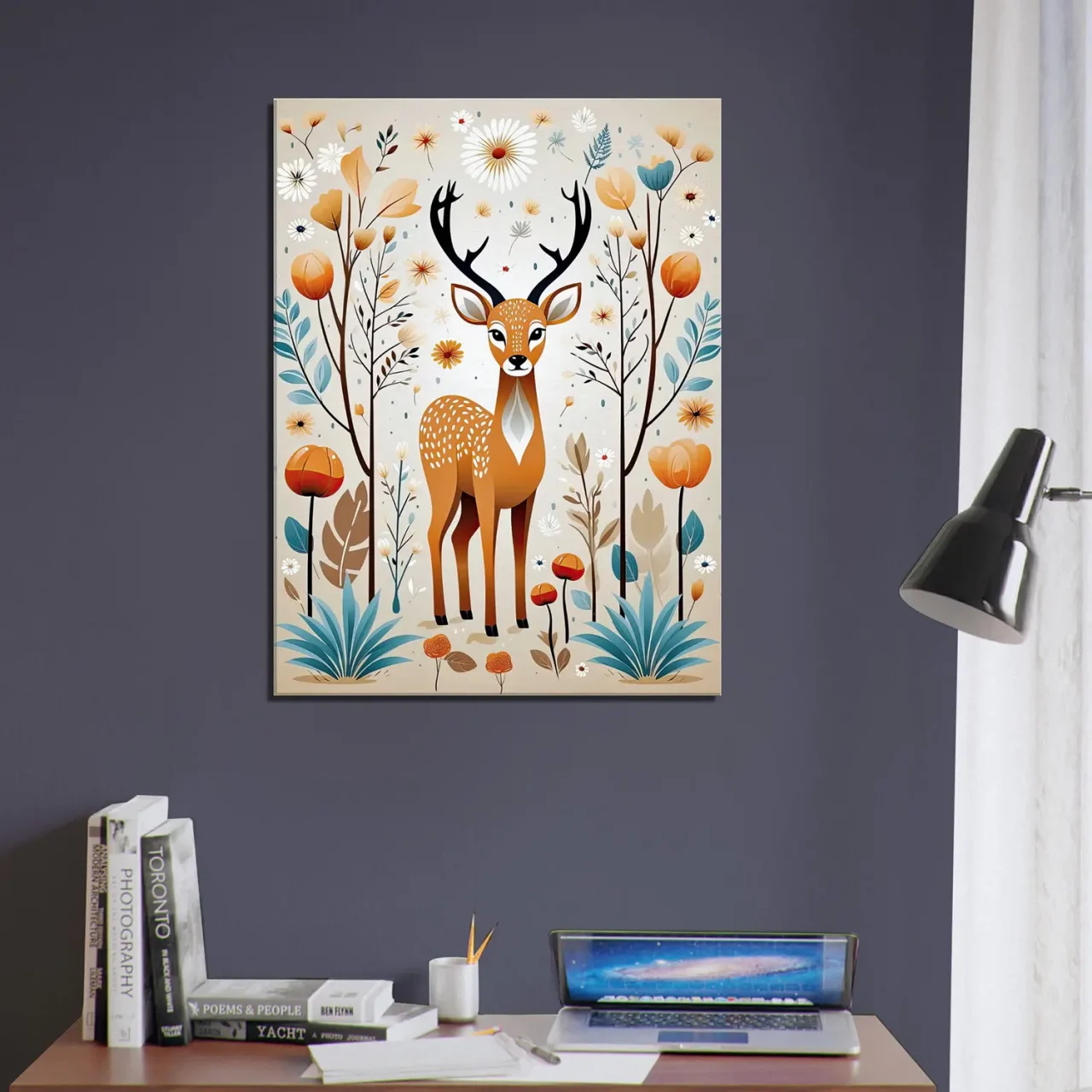 Cadre Art Boho chevreuil fleurs et plantes art boho chevreuil fleurs et plantes