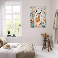 Cadre Art Boho chevreuil fleurs et plantes art boho chevreuil fleurs et plantes