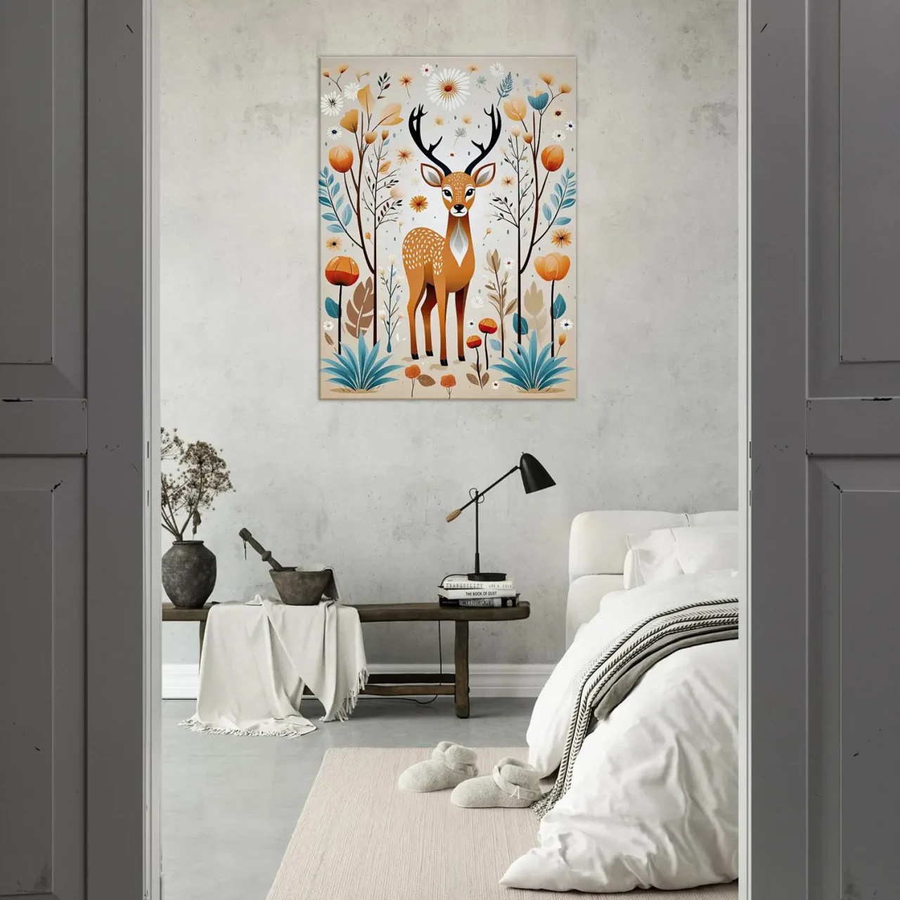 Cadre Art Boho chevreuil fleurs et plantes art boho chevreuil fleurs et plantes