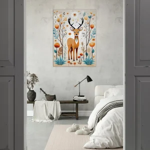 Cadre Art Boho chevreuil fleurs et plantes art boho chevreuil fleurs et plantes