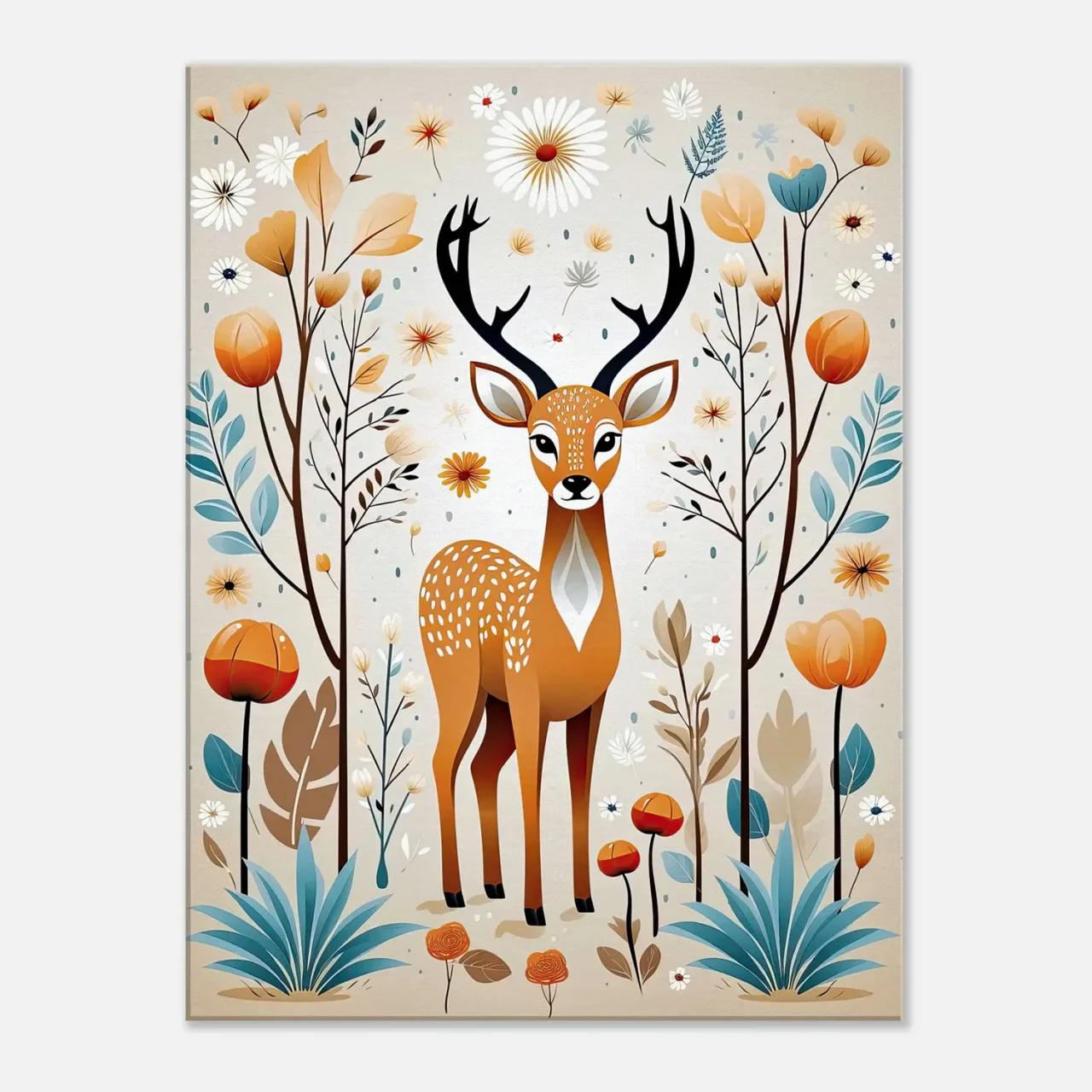 Cadre Art Boho chevreuil fleurs et plantes art boho chevreuil fleurs et plantes