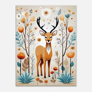 Cadre Art Boho chevreuil fleurs et plantes art boho chevreuil fleurs et plantes