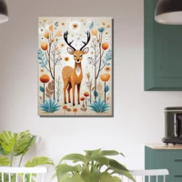 art boho chevreuil fleurs et plantes