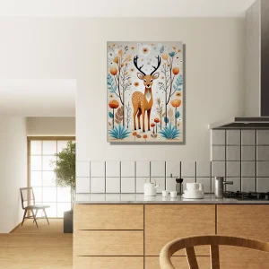 Cadre Art Boho chevreuil fleurs et plantes art boho chevreuil fleurs et plantes