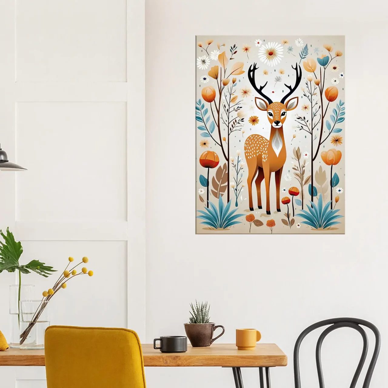 Cadre Art Boho chevreuil fleurs et plantes art boho chevreuil fleurs et plantes