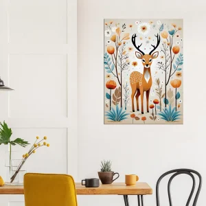 Cadre Art Boho chevreuil fleurs et plantes art boho chevreuil fleurs et plantes