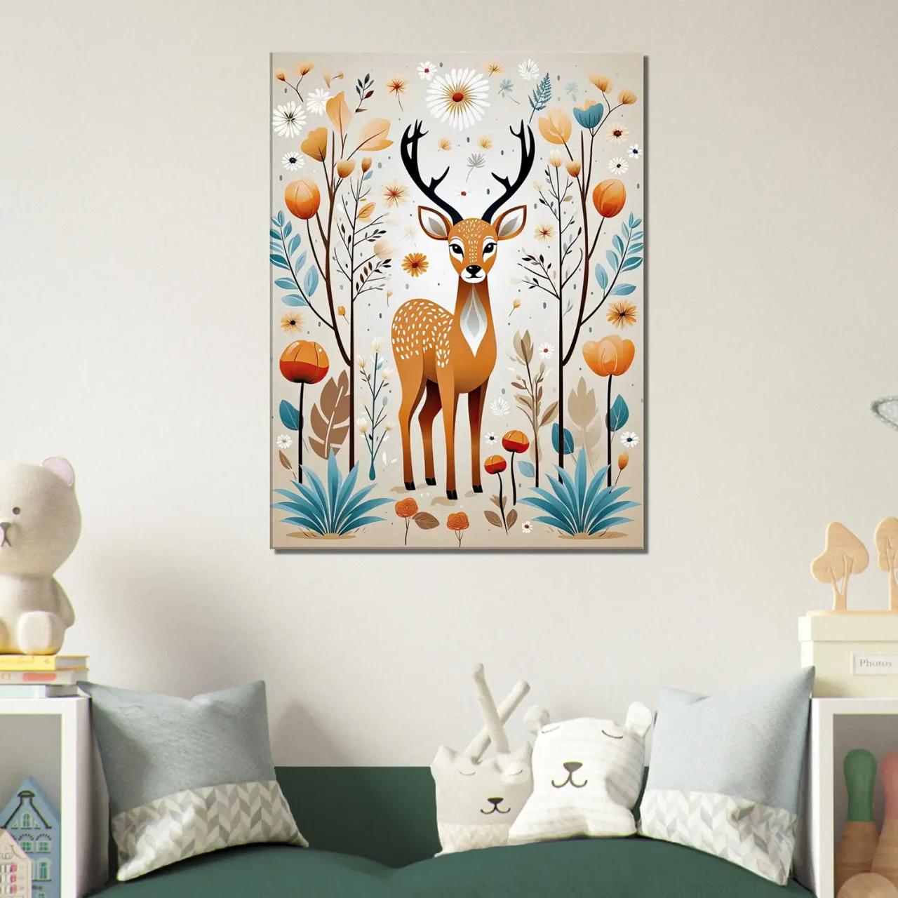 Cadre Art Boho chevreuil fleurs et plantes art boho chevreuil fleurs et plantes