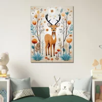 art boho chevreuil fleurs et plantes