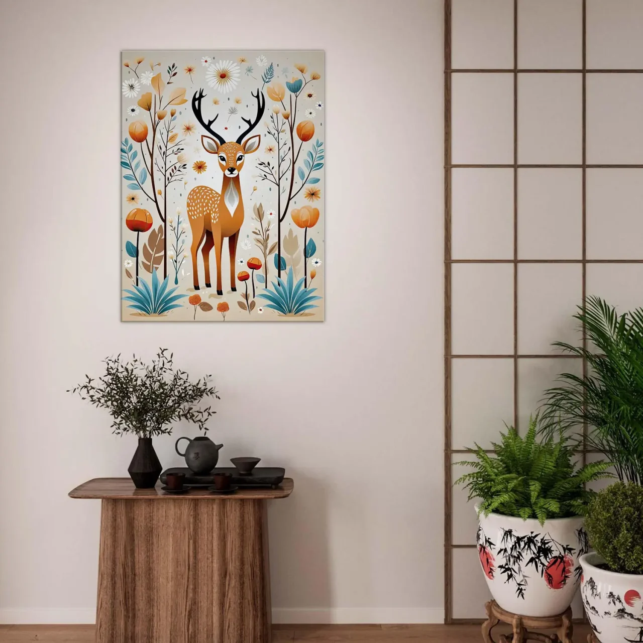 Cadre Art Boho chevreuil fleurs et plantes art boho chevreuil fleurs et plantes