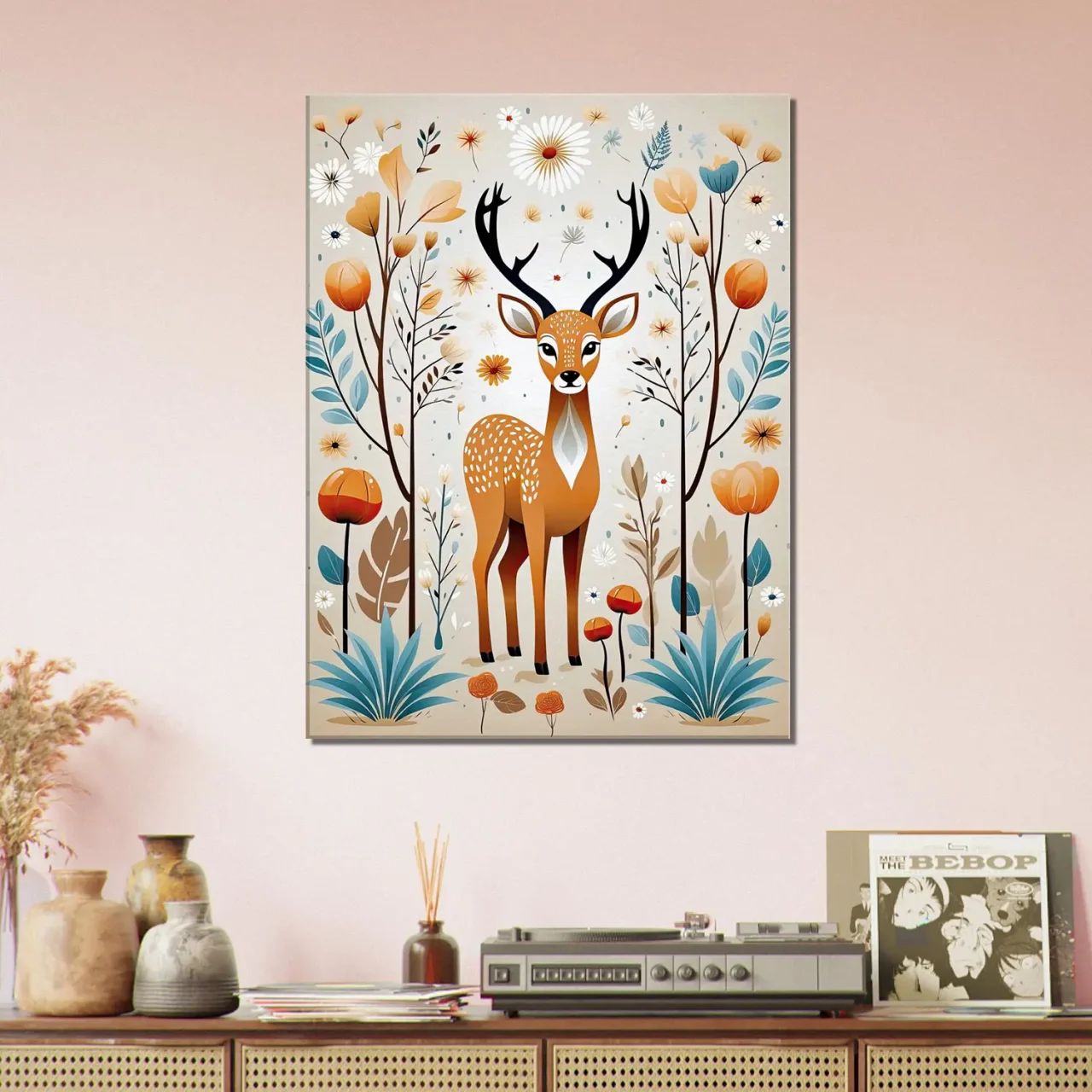 Cadre Art Boho chevreuil fleurs et plantes art boho chevreuil fleurs et plantes