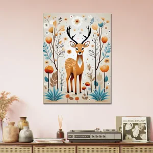 Cadre Art Boho chevreuil fleurs et plantes art boho chevreuil fleurs et plantes