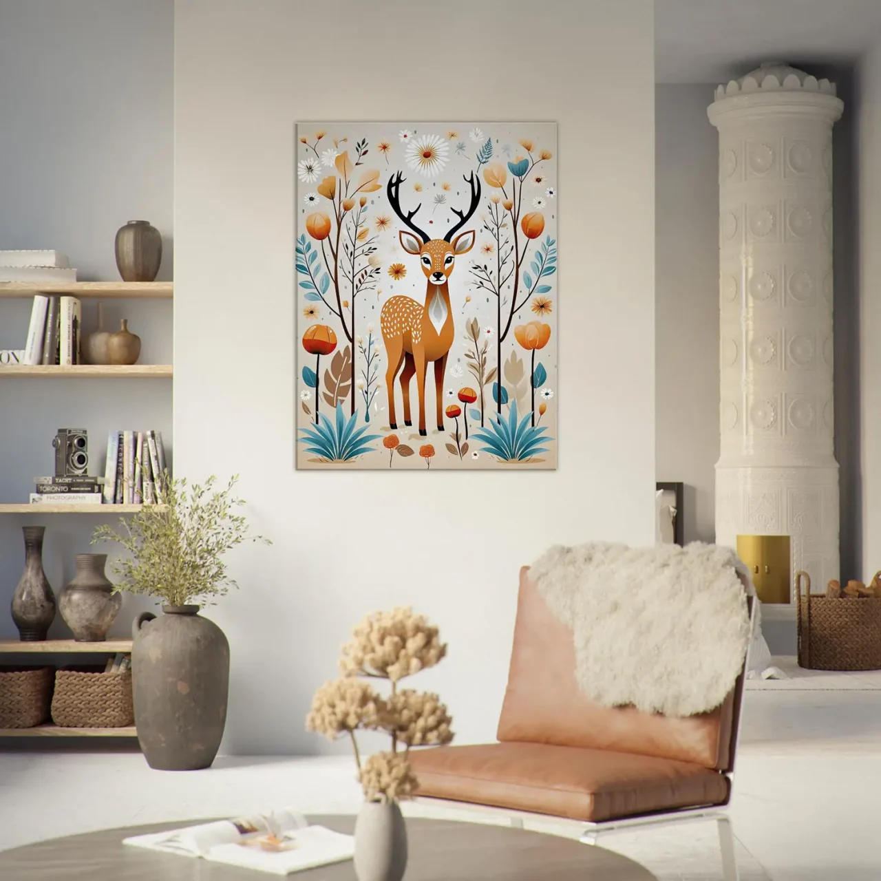 Cadre Art Boho chevreuil fleurs et plantes art boho chevreuil fleurs et plantes