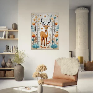 Cadre Art Boho chevreuil fleurs et plantes art boho chevreuil fleurs et plantes