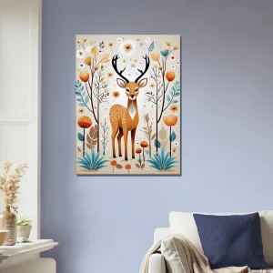 Cadre Art Boho chevreuil fleurs et plantes art boho chevreuil fleurs et plantes