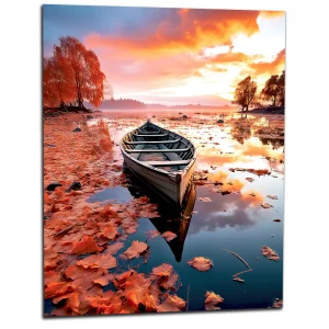Cadre mural Barque sur un lac en automne