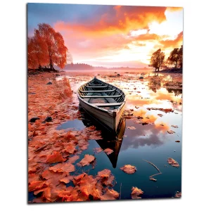 Cadre mural Barque sur un lac en automne barque sur un lac en automne