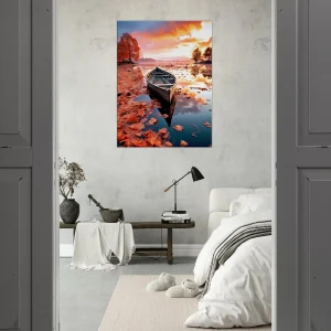 Cadre mural Barque sur un lac en automne barque sur un lac en automne