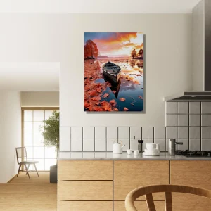 Cadre mural Barque sur un lac en automne barque sur un lac en automne