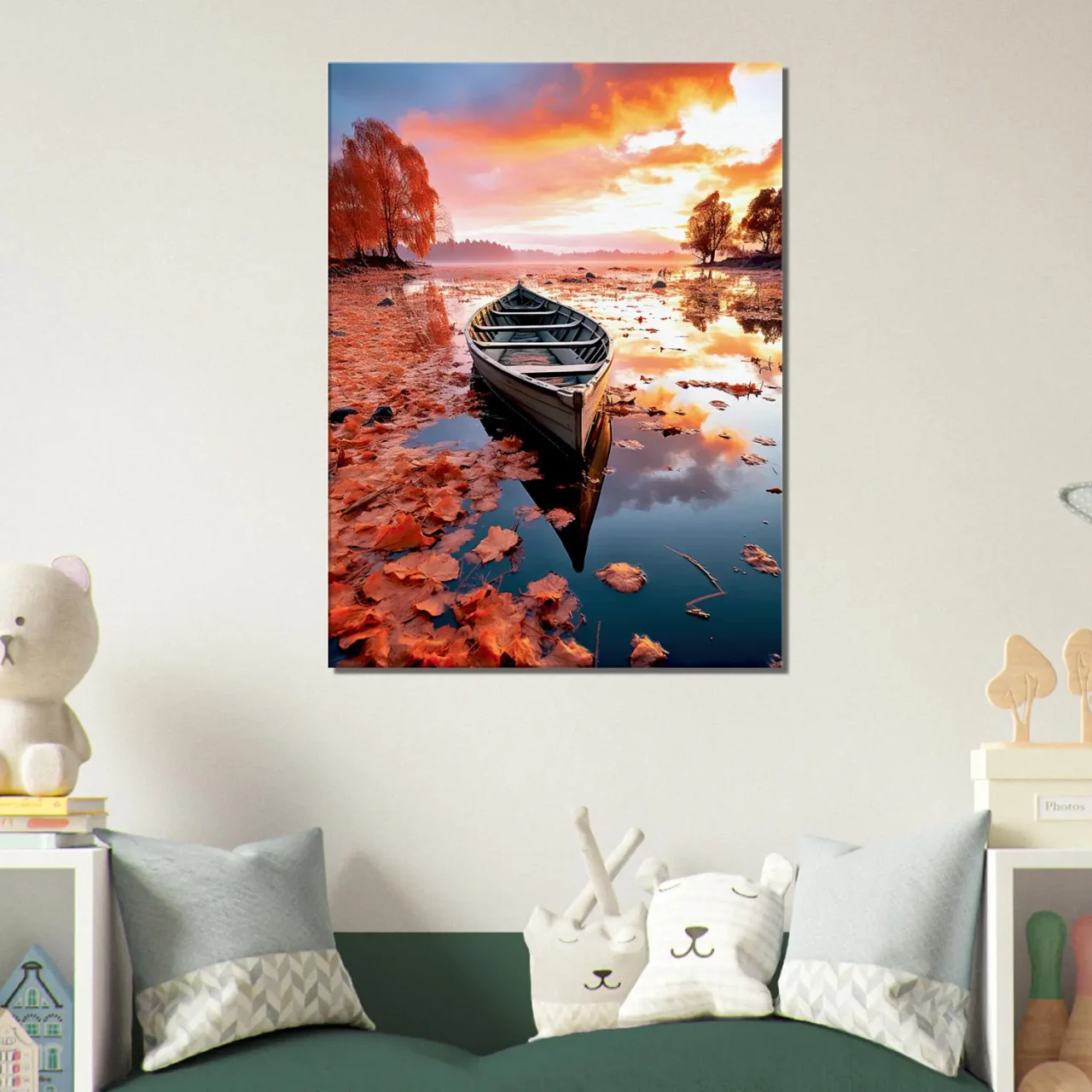 Cadre mural Barque sur un lac en automne barque sur un lac en automne
