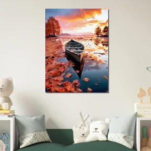 Cadre mural Barque sur un lac en automne barque sur un lac en automne