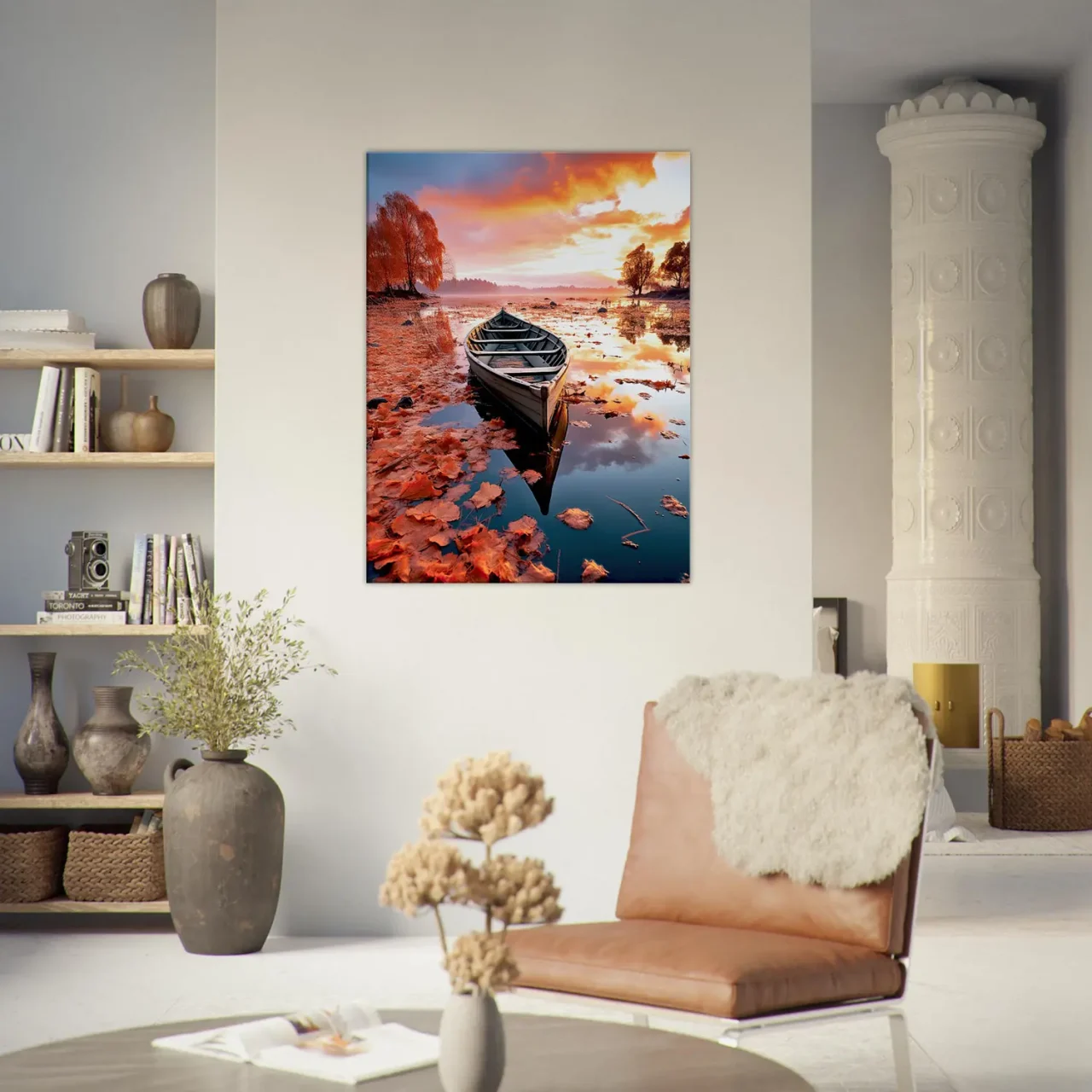 Cadre mural Barque sur un lac en automne barque sur un lac en automne