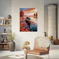 Cadre mural Barque sur un lac en automne barque sur un lac en automne