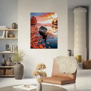 Cadre mural Barque sur un lac en automne barque sur un lac en automne