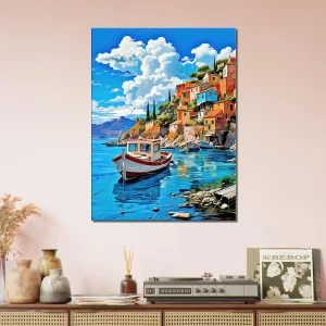 Bateau sur les berges du village d’Assos, Grèce bateau sur les berges du village d'assos, grèce