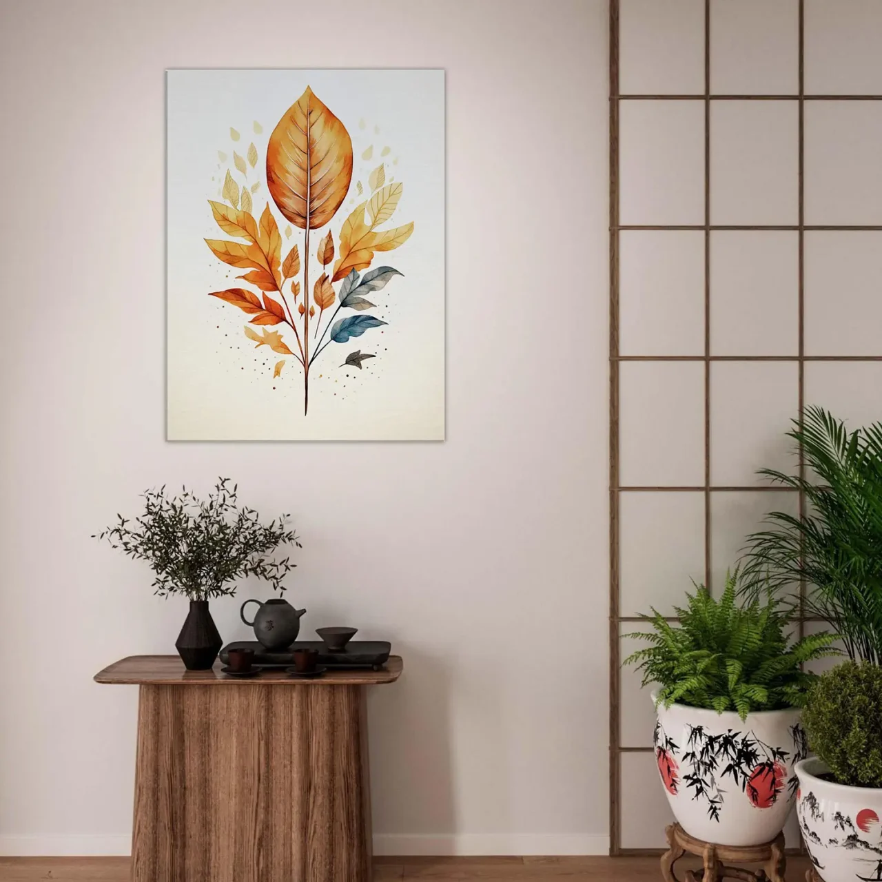 Cadre déco Boho Branche aux feuilles dorées branche aux feuilles dorées