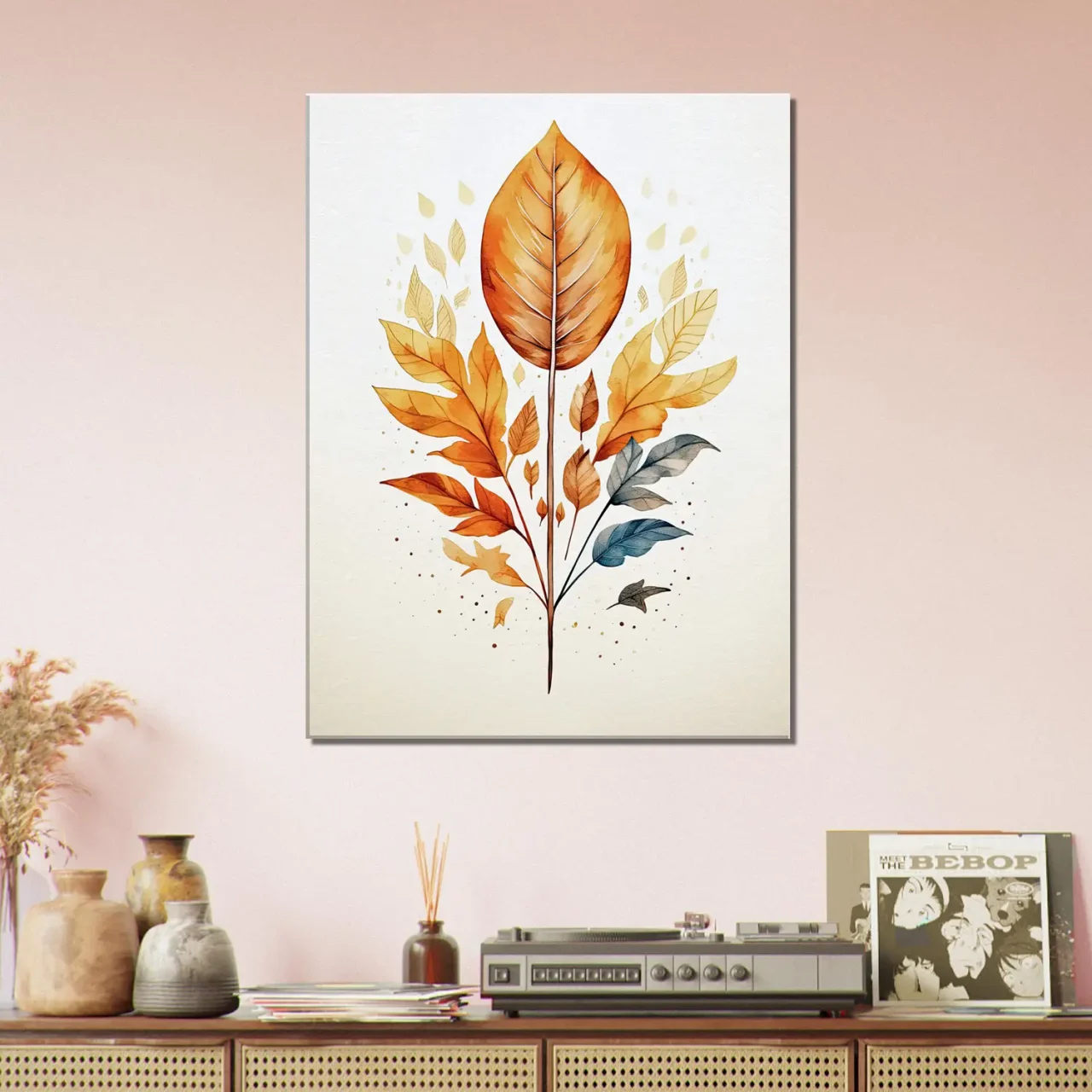 Cadre déco Boho Branche aux feuilles dorées branche aux feuilles dorées