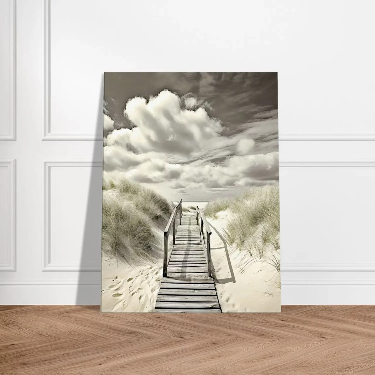 Cadre Chemin de bois vers la plage sépia chemin de bois vers la plage sepia