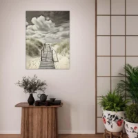 Cadre Chemin de bois vers la plage sépia chemin de bois vers la plage sepia