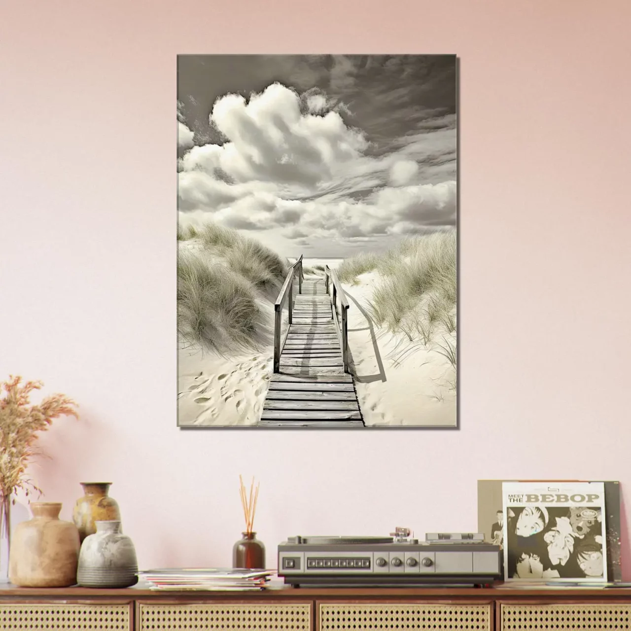 Cadre Chemin de bois vers la plage sépia chemin de bois vers la plage sepia