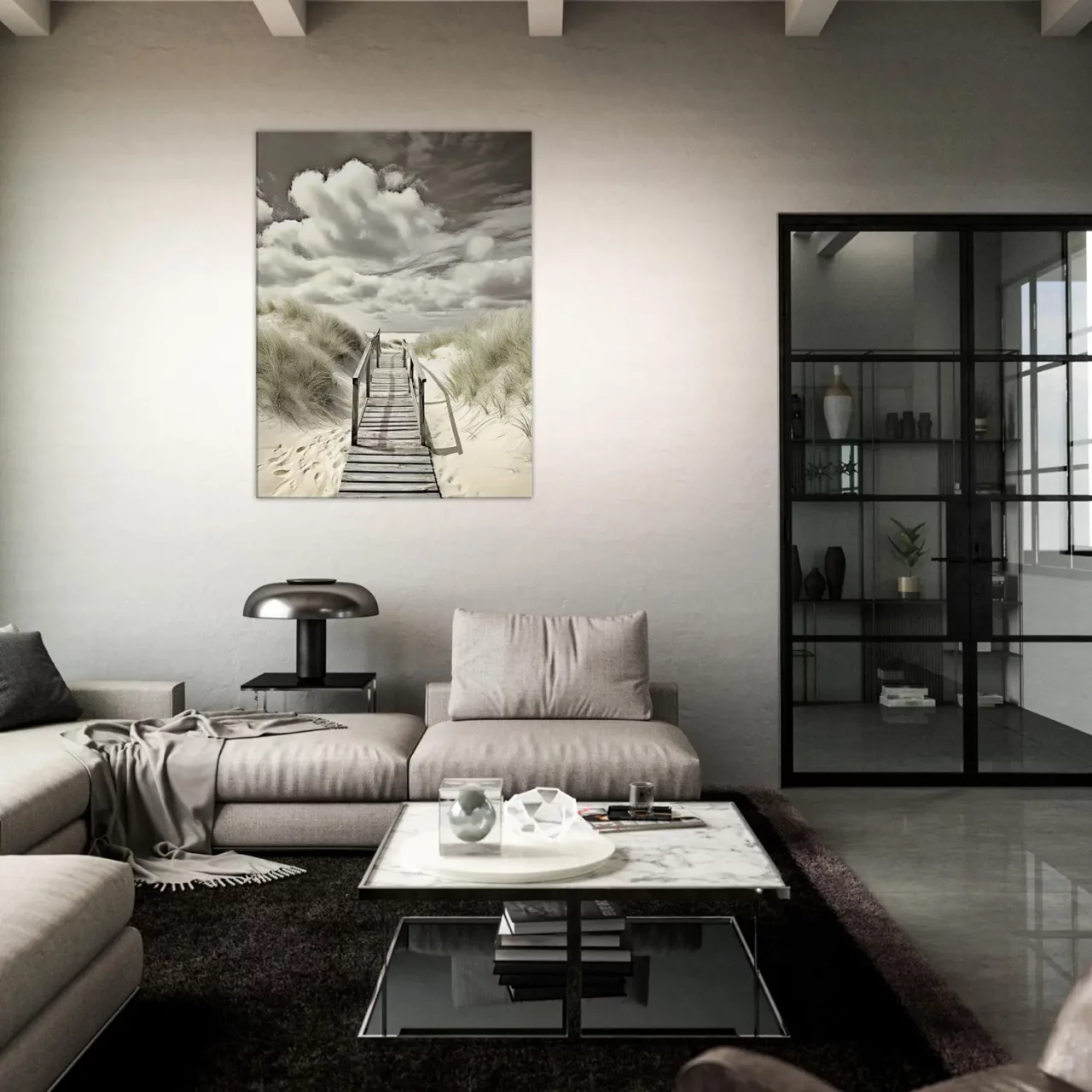 Cadre Chemin de bois vers la plage sépia chemin de bois vers la plage sepia