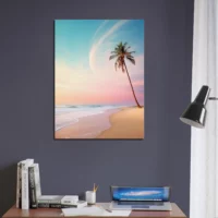 décor plage déserte et palmier