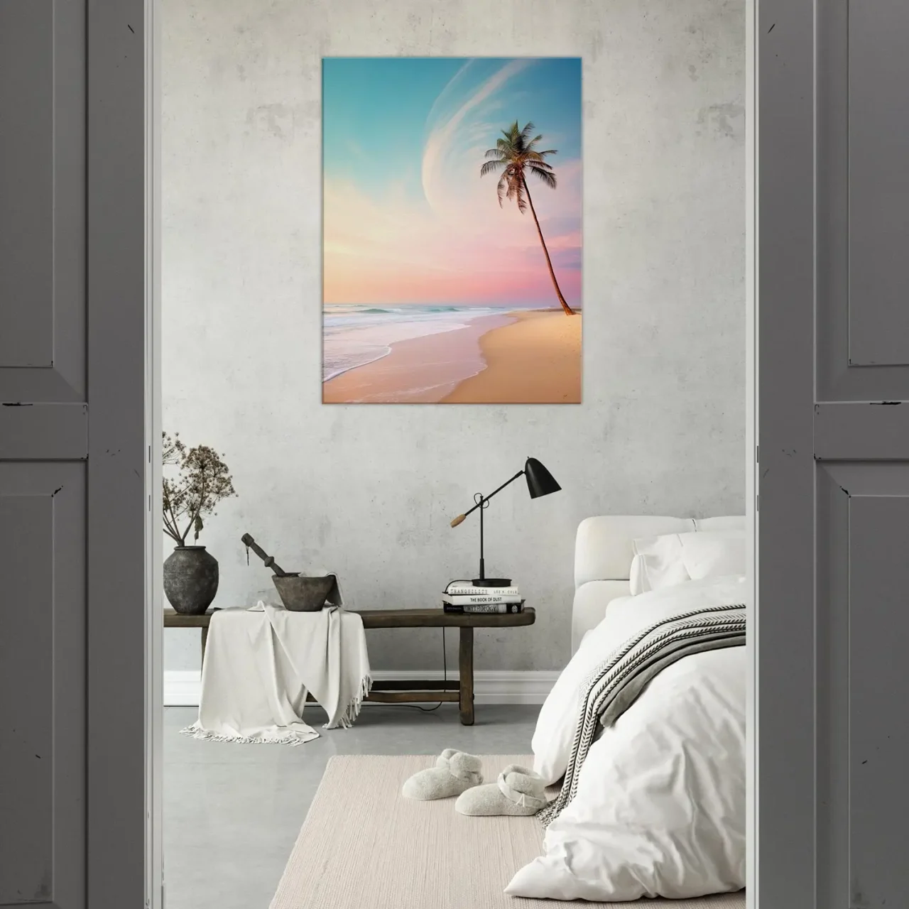 décor plage déserte à l’aube et palmier décor plage déserte et palmier