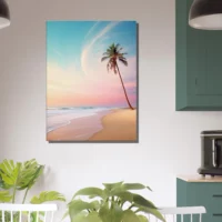 décor plage déserte et palmier