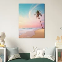 décor plage déserte et palmier