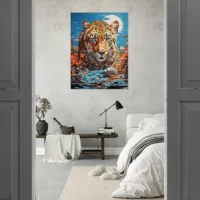 Illustration Léopard chassant dans l’eau illustration léopard chassant dans l'eau