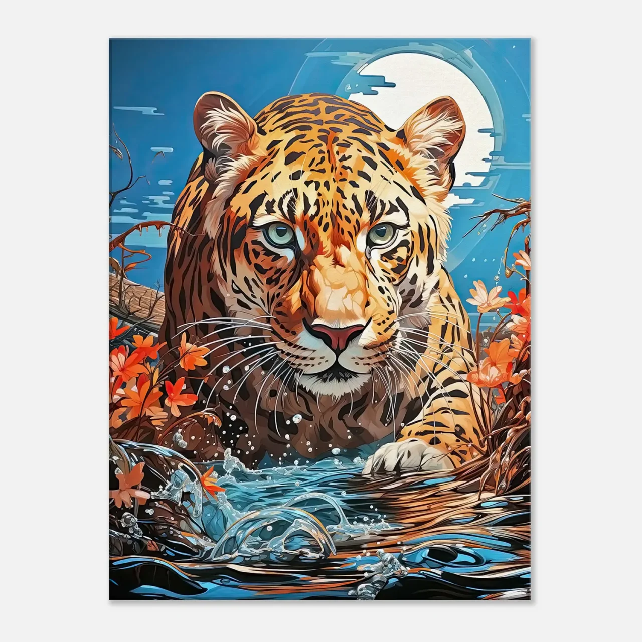illustration léopard chassant dans l'eau